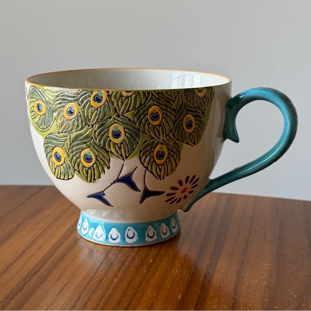 Peacock Feather Accent Ceramic Mug, Dutch Wax ANTHROPOLOGIE